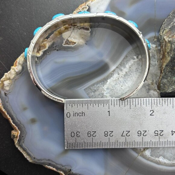 Reed Charley Native Americn Sterling Silver Turquoise Row Bracelet For Women - Picture 8 of 10